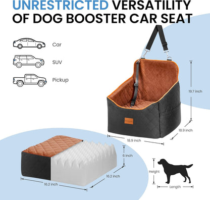 Dog Car Seat for Small Dogs - Puppy Car Seat with Safety Strap & Waterproof Padding, Portable Pet Carrier for Cars, Trucks & SUVs, Comfortable Elevated Bed for Pets Up to 35lbs (Black/Coffee) - Pawvie