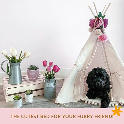 MINICAMP Pet Teepee Bed for Dogs and Cats – Cozy Indoor Dog Tent with Natural Cotton– Luxury Pet House & Hideaway Bed for Small to Medium Dogs, Cats and Other Animals - Made in EU (Medium)