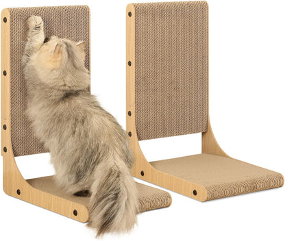2-Pack Cat Scratching Board, 19.7'' Tall Cardboard L Shape Vertical Cat Scratchers for Indoor Cats, Cat Scratching Post for Wall and Couch, Medium