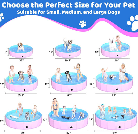 2025 Updated Foldable Dog Pool, 47" x 12" Kiddie Pool with Hard Plastic, Non-Slip Dog Bath Tub for Outdoor Backyard, Collapsible Dog Swimming Pool for Kids Dogs Pets (Pink)