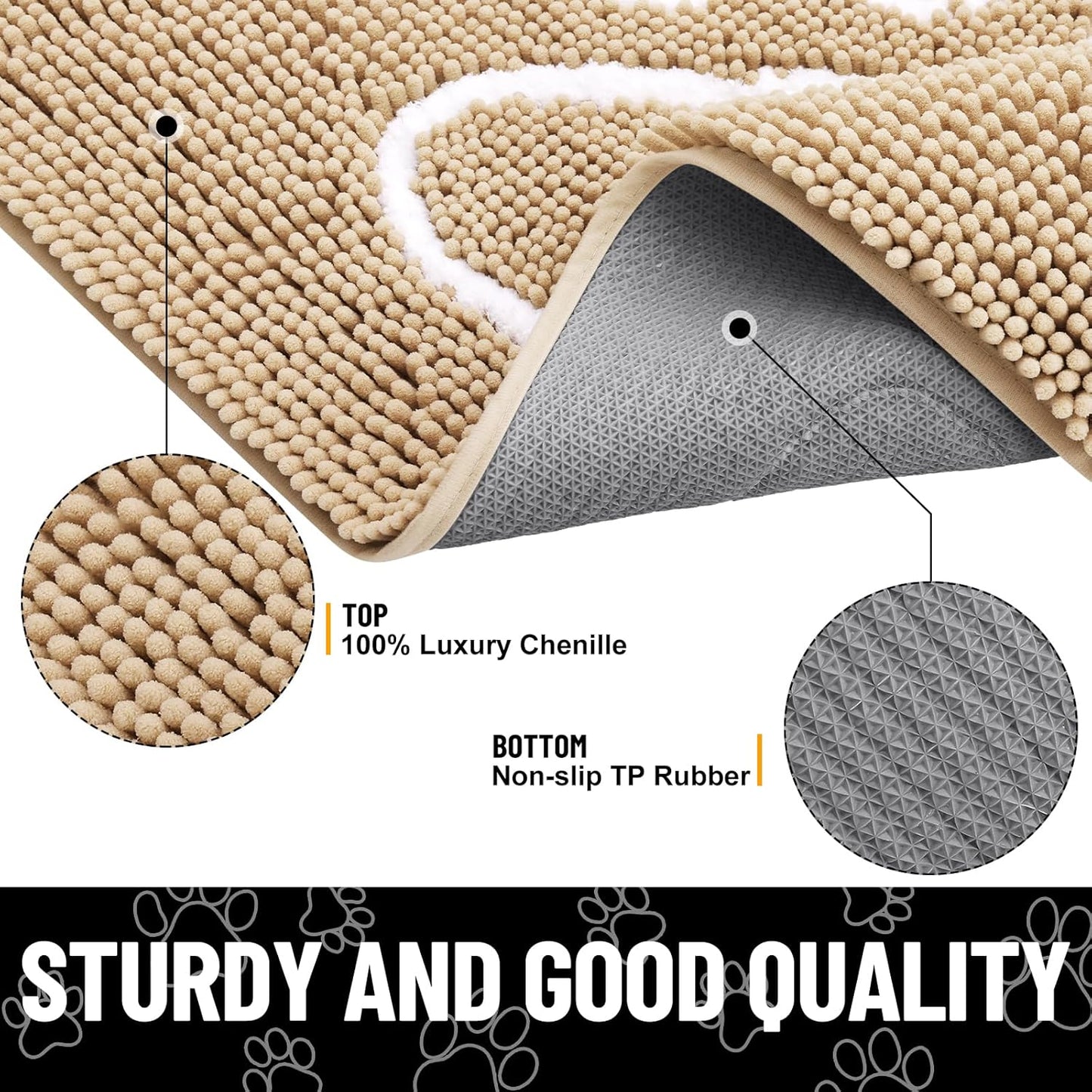 Smiry Dog Door Mat for Muddy Paws, Absorbent Dirt Trapper Non Slip Quick Dry Washable Chenille Mat for Mud Dogs, Entry Rug for Indoor and Outdoor (36x24 Inches, Beige)
