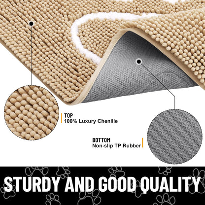 Smiry Dog Door Mat for Muddy Paws, Absorbent Dirt Trapper Non Slip Quick Dry Washable Chenille Mat for Mud Dogs, Entry Rug for Indoor and Outdoor (36x24 Inches, Beige)