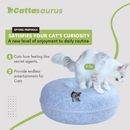 CATTASAURUS Peekaboo Cat Cave for Multiple & Large Cats Up to 30-45 Lbs, Scratch Detachable & Washable Tunnel Bed, Comfy Donut Cat Cave (Light Gray, Jumbo)