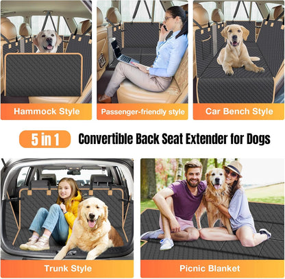 Dog Car Seat Cover for Back Seat, Dog Car Bed Cover with Hard Bottom, Backseat Extender Hammock for Mid-Sized Truck/SUV 8 Panels - Black - Pawvie
