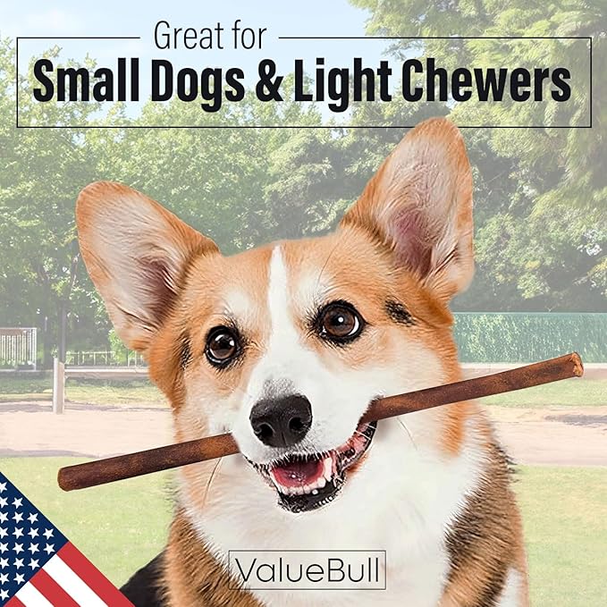 ValueBull USA Collagen Sticks for Small Dogs, 12 Inch Thin Chews, Natural Dog Treats, 25 Count - Promotes Joint, Skin & Coat Health with Glucosamine and Chondroitin