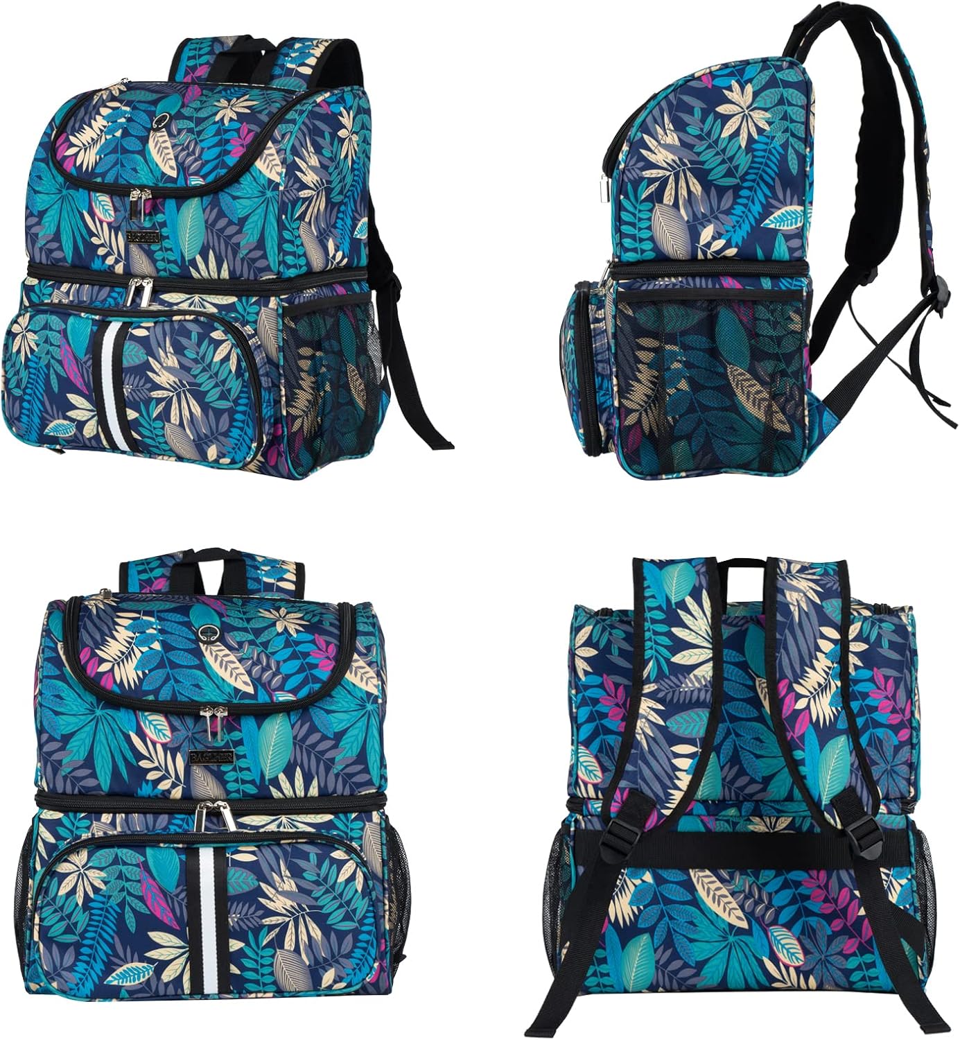 BAGLHER Pet Travel Bag, Double-Layer Pet Supplies Backpack (for All Pet Travel Supplies), Pet Travel Backpack with 2 Silicone Collapsible Bowls and 2 Food Baskets Hawaii - Pawvie