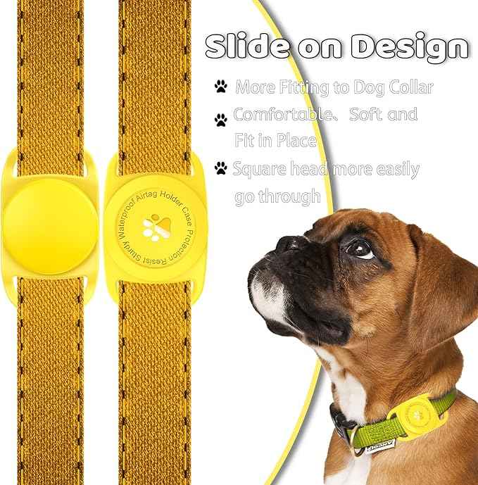 Airtag Dog Collar Holder, [1 Pack] Waterproof Protective Case for Apple AirTag, Durable & Lightweight with Full-Body Protection, Soft Silicone, Yellow