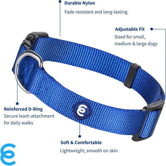 Blueberry Pet Essentials Large Dog Collar in Royal Blue | Adjustable & Eco-Friendly Durable Nylon Strap | Classic Collar for Large Dogs, Boy & Girl Pets
