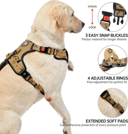 NESTROAD No Pull Dog Harness,Adjustable Oxford Dog Vest Harness with Leash,Reflective No-Choke Pet Harness with Easy Control Soft Handle for Large Dogs(X-Large,Light Brown)