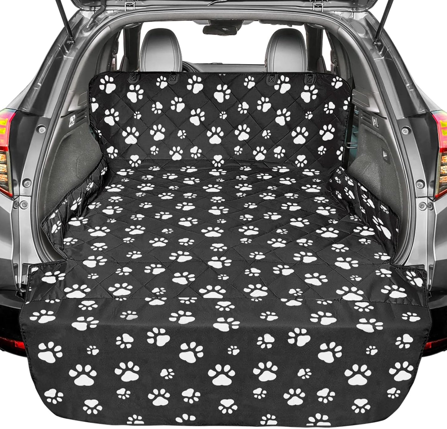 F-color SUV Cargo Liner for Dogs, Upgraded Extra Large Water Resistant Pet Cargo Cover Dog Seat Cover Mat for SUV Sedans Vans with Bumper Flap Protector, Non-Slip, Wear-Proof, Universal Fit, Paw Print - Pawvie