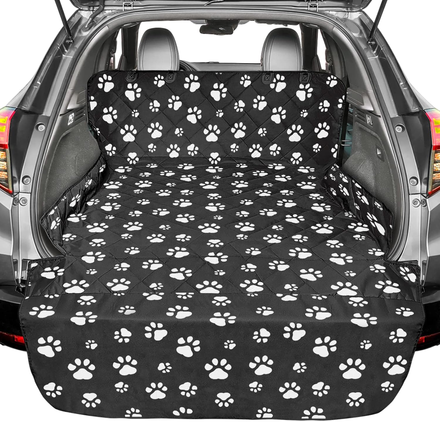 F-color SUV Cargo Liner for Dogs, Upgraded Extra Large Water Resistant Pet Cargo Cover Dog Seat Cover Mat for SUV Sedans Vans with Bumper Flap Protector, Non-Slip, Wear-Proof, Universal Fit, Paw Print - Pawvie