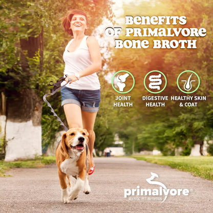 Primalvore All-Natural Duck Bone Broth for Dogs &Cats, Mobility Formula w/Collagen Peptides Supports Hip & Joints, Digestion, Skin&Coat and Hydration, Grain Free, Human Grade, Made in USA. Duck 2 Pack