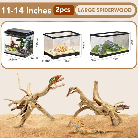 Natural Large Spiderwood Driftwood for Aquarium Decor Rptile Fish Tank Decoration Assort Branch 11-14'' 2 Pcs