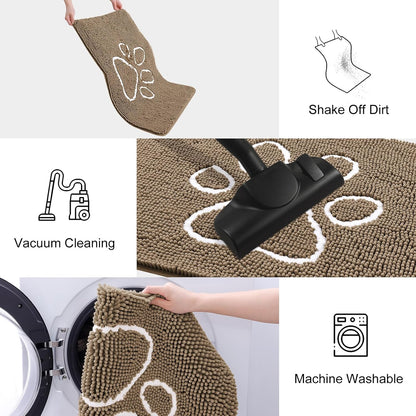 Smiry Dog Door Mat for Muddy Paws, Absorbent Dirt Trapper Non Slip Quick Dry Washable Chenille Mat for Mud Dogs, Entry Rug for Indoor and Outdoor (40x32 Inches, Camel)