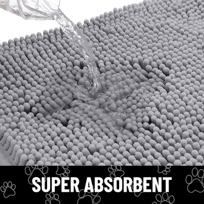 Smiry Dog Door Mat for Muddy Paws, Absorbent Dirt Trapper Non Slip Quick Dry Washable Chenille Mat for Mud Dogs, Entry Rug for Indoor and Outdoor (36x24 Inches, Grey and White)