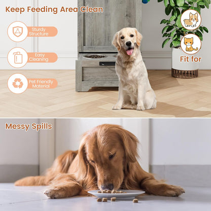 Dog Feeding Station with Storage - Large Capacity Dog Food Storage Cabinet with 2 Removable Stainless Steel Bowls, Flip Top Pet Food Container Toy Storage Organizer - Grey