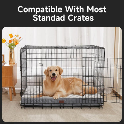 OhGeni Orthopedic Waterproof & Machine Washable Dog Bed for Large Pets, Suitable for Crates, 25D Egg Crate Foam, Non-Slip Bottom & Removable Cover, Checkerboard Fabric, 41 Inches(Gray)