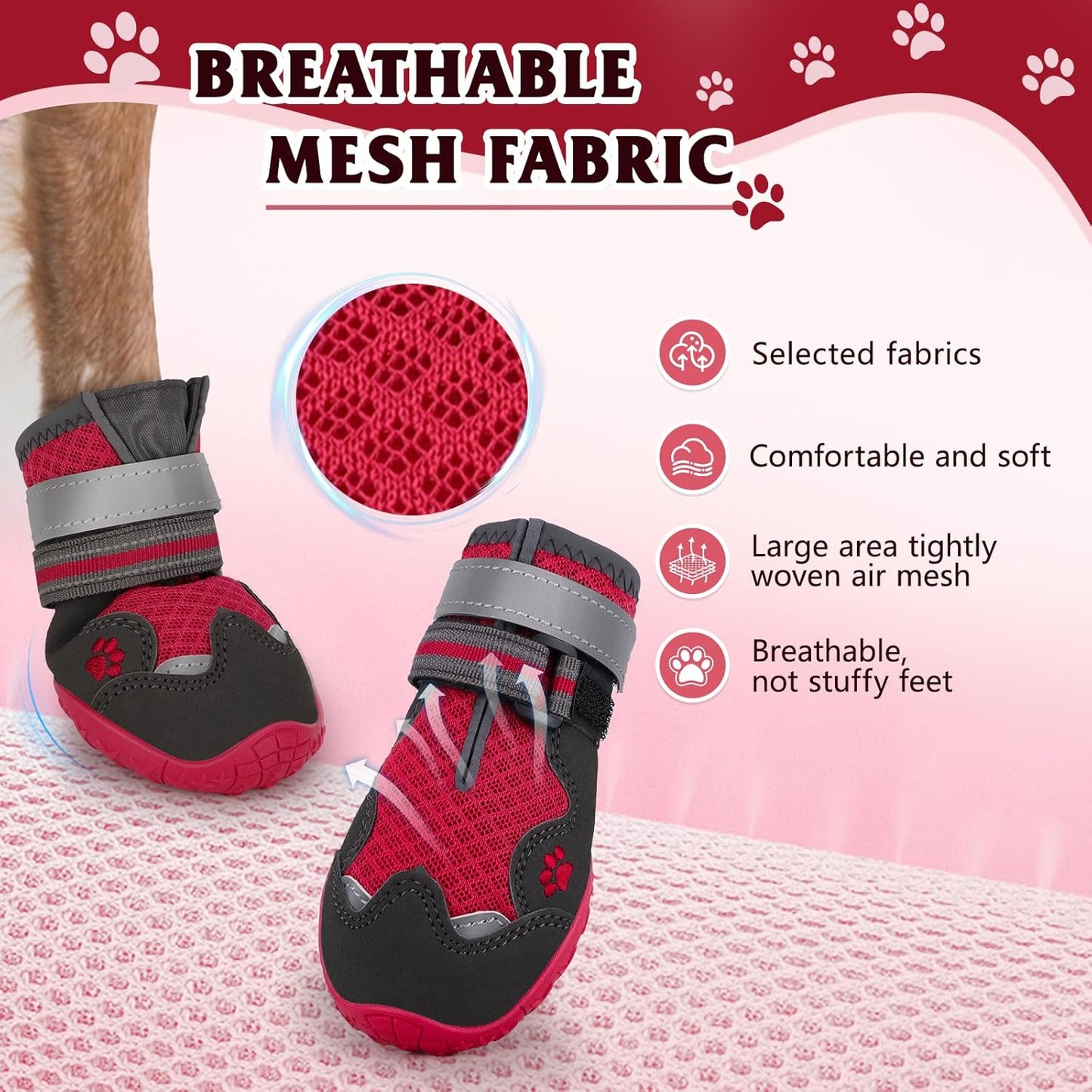 Dog Shoes for Large Medium Small Dog, Mesh Breathable Dog Shoes for Hot Pavement, Anti-Slip Dogs Boots Paw Protectors with Reflective for Outdoor Walking Indoor Hardfloors (Size 7)