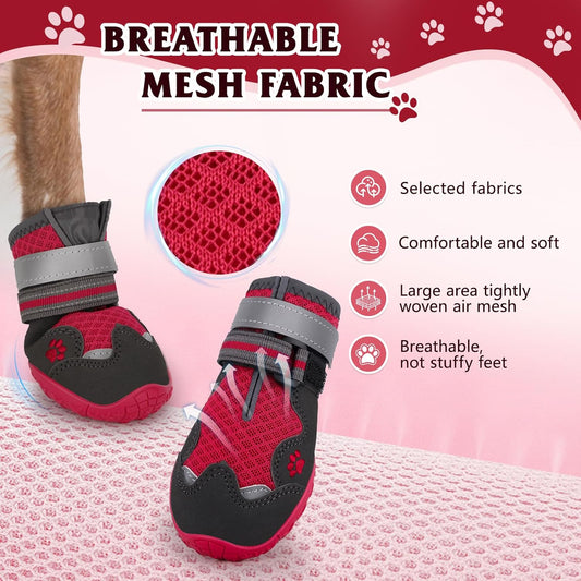 Dog Shoes for Large Medium Small Dog, Mesh Breathable Dog Shoes for Hot Pavement, Anti-Slip Dogs Boots Paw Protectors with Reflective for Outdoor Walking Indoor Hardfloors (Size 7)