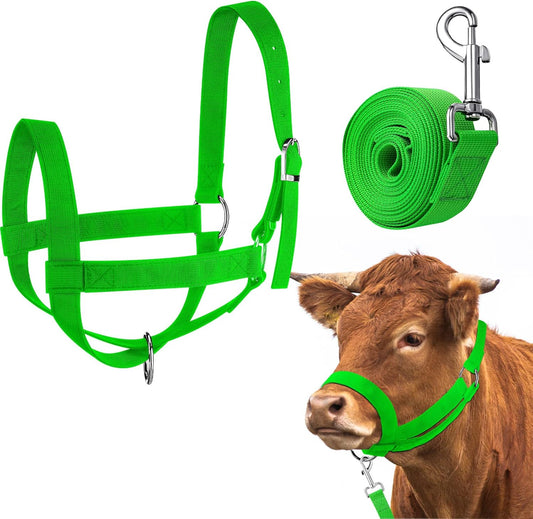 Hillban Cow Halter Cattle Halters Adjustable Calf Halter with Leading Rope for Miniature Horse Donkey Goat Foal Nylon Cattle Training Supplies