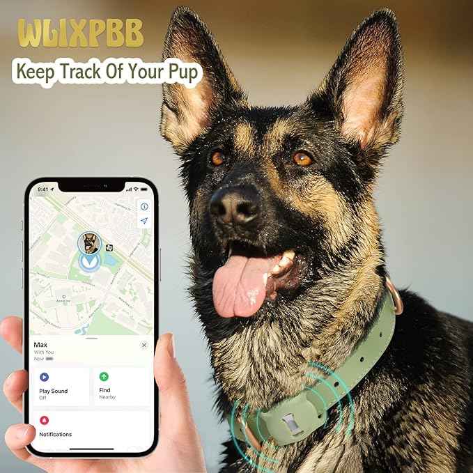 Airtag Leather Dog Collar for Small Medium Large Dog Adjustable Soft Padded Air Tag Puppy Collar Heavy Duty Metal Buckle Collar with Anti-Lost Airtag Holder Protective Case,S,Green