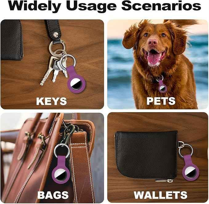 Case for AirTag 2nd Gen (2026) & 1st Gen, Silicone Holder Keychain Key Ring, Protective Cover for Apple for Air Tags, GPS Finder Accessories for Bags, Pets, Kids, Luggage, Deep Purple
