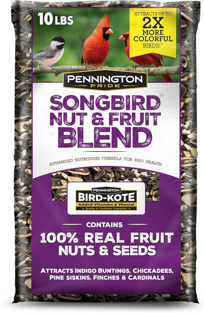Pennington Pride Songbird Nut & Fruit Blend, Wild Bird Seed for Outside Feeders, Advanced Nutrition Formula for Bird Health, 10-lb. Bag