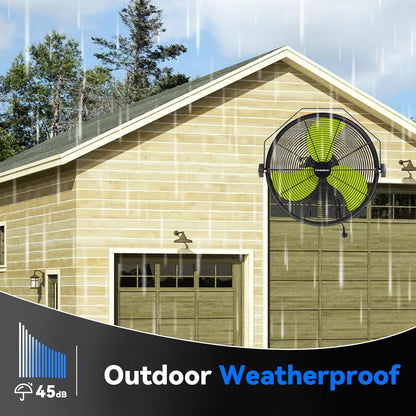 2600 CFM 14 inch Outdoor High Velocity Wall Mounted Fan, 3-Speed Metal Fans with IP44 Enclosure Motor, Industrial Grade Weatherproof Wall Fan for Patio, Greenhouse, Garage, and Gazebo