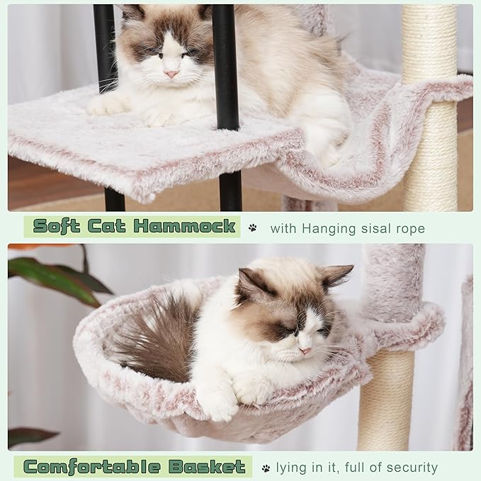Cat Tree, Cat Tower for Indoor Cats, 43.3 inch Cat Tree Tower with Sturdy Steel Tube, Cat Hammock, Cat Condo for Small Cats and Kittens, Cat Scratching Post, Muchroom GCT004SMU
