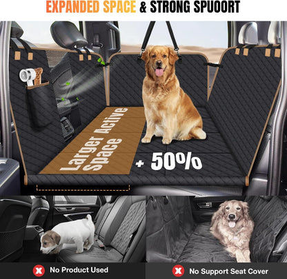 Dog Car Seat Cover for Back Seat, Dog Car Bed Cover with Strong Hard Bottom, Car Back Seat Extender Hammock for Car SUV Truck,4 Panels Black Large Size - Pawvie