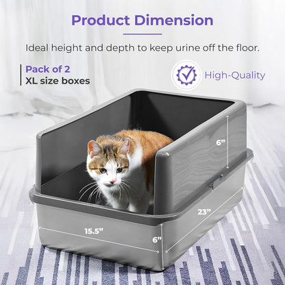 iPrimio Stainless Steel Litter Box - Cat Litter Box Enclosure with Enclosed Sides for Odor Control - Durable, Rust-Resistant Metal - Easy Clean Design, Applicable for Large Cats - 2 Pack
