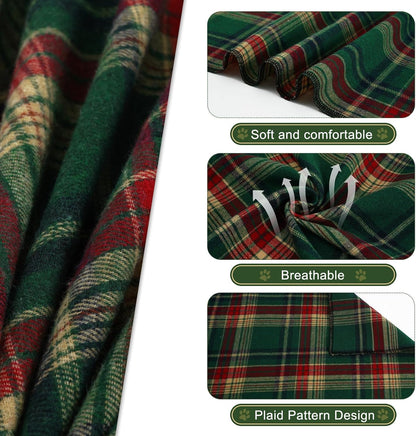 E-Clover Cute Dog Bandanas Plaid Dog Bandana Matching Scrunchie Pet Kerchief Scarf for Medium Large Dogs Boy Girl Green Red