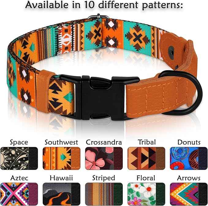 AirTag Dog Collar with Metal Buckle - Printed Nylon Soft Leather Dog Collar with Apple AirTag Holder - Secure Tracking GPS Pet Collars for Girl Boy Small Large Dogs (L, 17"-21" Neck Fit, Southwest)