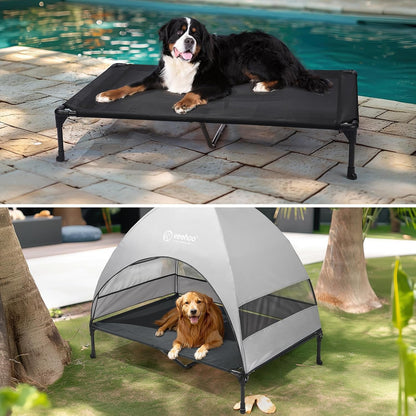 Veehoo Outdoor Dog Bed with Canopy, Cooling Elevated Pet Cot with Removable Shade, Non-Slip Feet, Raised Dog Cot for Large Dogs, Pet Tent Bed for Camping, Beach, XLarge, Black + Grey, CWC2411 - Pawvie