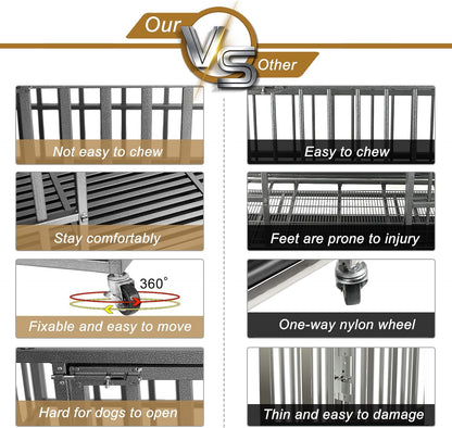 Confote 37 Inch Heavy Duty Dog Crate Metal Cage Kennel, High Anxiety Pet Cage with Lockable Wheels & Double Doors for Small Dogs