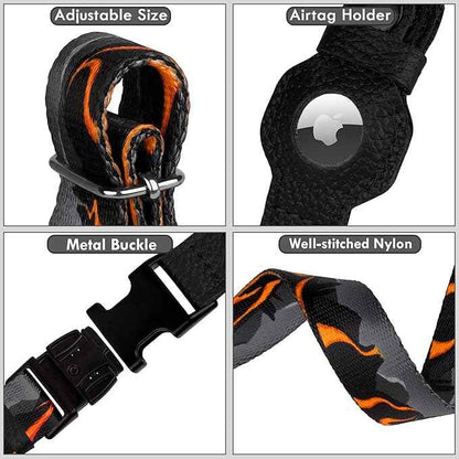 AirTag Dog Collar with Metal Buckle - Printed Nylon Soft Leather Dog Collar with Apple AirTag Holder - Secure Tracking GPS Pet Collars for Girl Boy Small Large Dogs (M, 14"-18" Neck Fit, Hawaii)