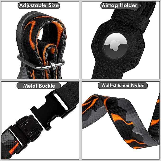 AirTag Dog Collar with Metal Buckle - Printed Nylon Soft Leather Dog Collar with Apple AirTag Holder - Secure Tracking GPS Pet Collars for Girl Boy Small Large Dogs (XL, 20"-25" Neck Fit, Hawaii)