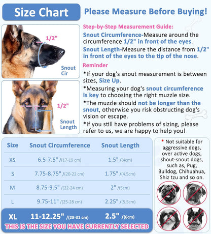 LUCKYPAW Soft Muzzle for Medium Large Sized Dogs Beagle Labrador German Shepherds, Dog Muzzle to Prevent Biting Chewing, Adjustable Breathable Mouth Guard for Grooming Walking Training(Blue, XL)