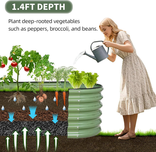 1MORE Galvanized Raised Garden Bed- Planter Garden Boxes Outdoor, Raised Beds for Gardening, 4x2x1.4ft Metal Garden Bed Kit for Vegetables Flower, Planter Raised Bed with Protective Tape & Tools.Green
