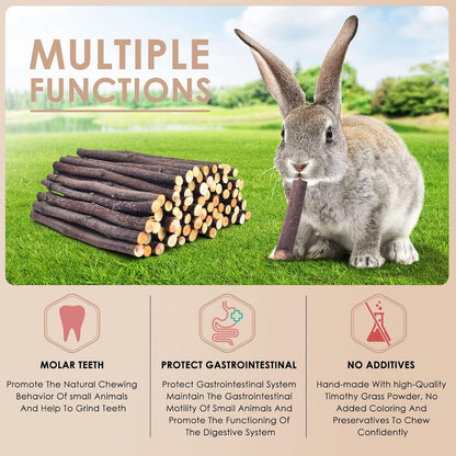 Bissap 460g/16.2oz Apple Sticks for Rabbits, Natural Bunny Chew Toys and Treats for Chinchilla Guinea Pig Hamster Gerbil Small Animals Pet Apple Wood Stick Toys Teeth Grinding