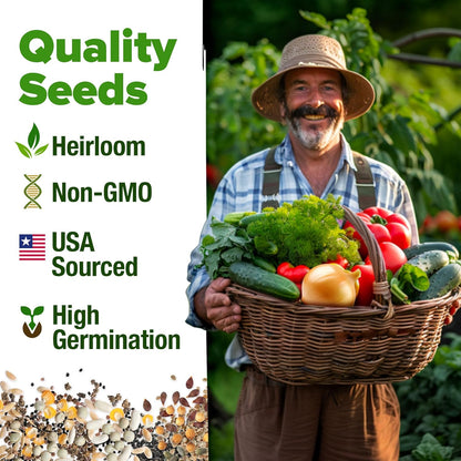 32 Heirloom Vegetable and Fruit Seeds for Planting - 16,000+ Seeds | Non-GMO Survival Seed Vault | High Germination | 32 Varieties of Vegetable Seeds for Your Home Survival Garden
