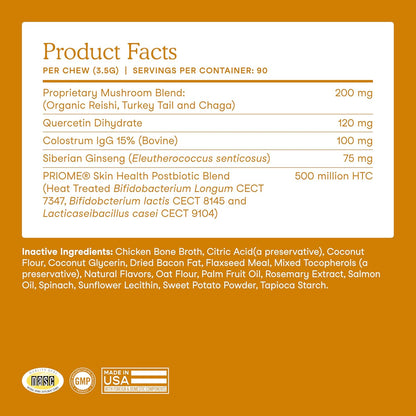 Fera Pets Dog Allergy and Immune Support with Organic Mushrooms, Postbiotics & Colostrum - Promotes Skin & Gut Health - Soothes Seasonal Allergy Symptoms - 30 Soft Chews