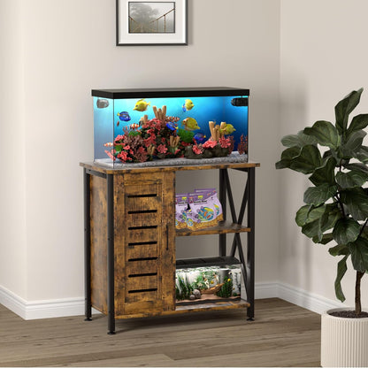 20-29 Gallon Fish Tank Stand, Aquarium Stand with Cabinet Accessories Storage, Heavy Duty Metal Frame, 31.49" L*15.74" W Tabletop, 330LBS Capacity, Rustic Brown PG07YGN