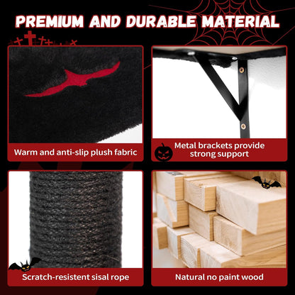 COZIWOW Wall-Mounted Cat Tree | Space-Saving Feline Furniture with Multiple Levels | Durable Scratch Post for Indoor Cats, Black&Red