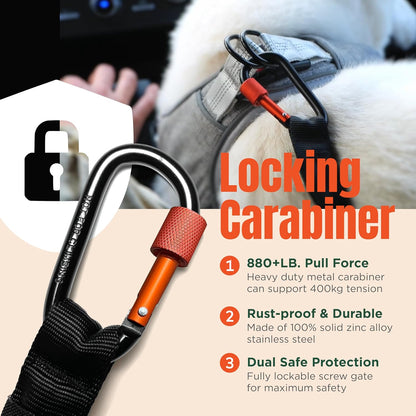 Dog Seat Belt for Car | Universal Dog Car Seatbelt | Durable Reflective Rope with Clip Hook Latch, Buckle and Alloy Carabiner- Safe and Secure Pet Safety Restraint