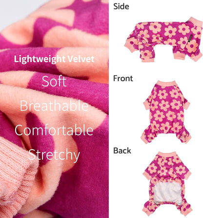 Fitwarm Flower Fleece Dog Pajamas, Warm Winter Dog Clothes for Small Dogs Girl, Cozy Pet Onesie with Feet, Pink, Large
