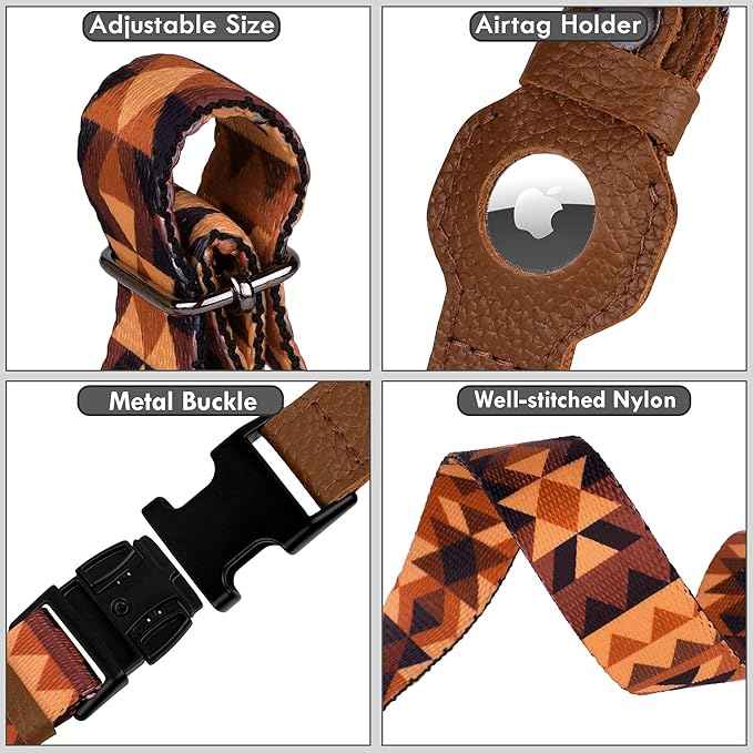 AirTag Dog Collar with Metal Buckle - Printed Nylon Soft Leather Dog Collar with Apple AirTag Holder - Secure Tracking GPS Pet Collars for Girl Boy Small Large Dogs (M, 14"-18" Neck Fit, Tribal)