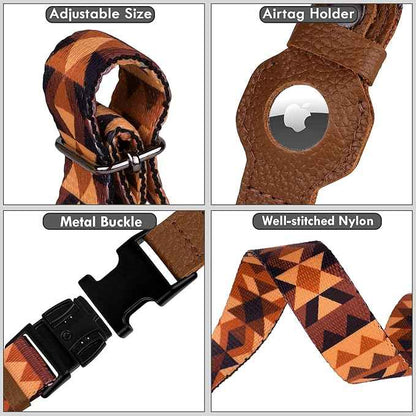 AirTag Dog Collar with Metal Buckle - Printed Nylon Soft Leather Dog Collar with Apple AirTag Holder - Secure Tracking GPS Pet Collars for Girl Boy Small Large Dogs (M, 14"-18" Neck Fit, Tribal)