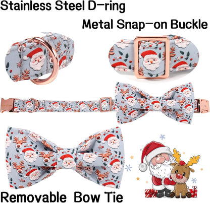Unique Style Paws Christmas Dog Collar with Bow Elk Christmas Man Cotton Puppy Collars for Small Medium Large Dogs
