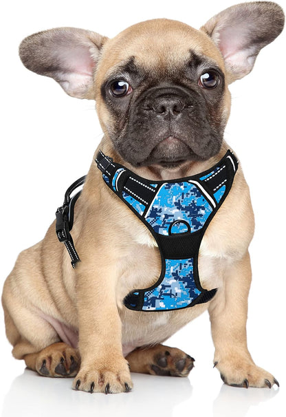 BARKBAY No Pull Dog Harness Large Step in Reflective Dog Harness with Front Clip and Easy Control Handle for Walking Training Running(Blue camo,S)